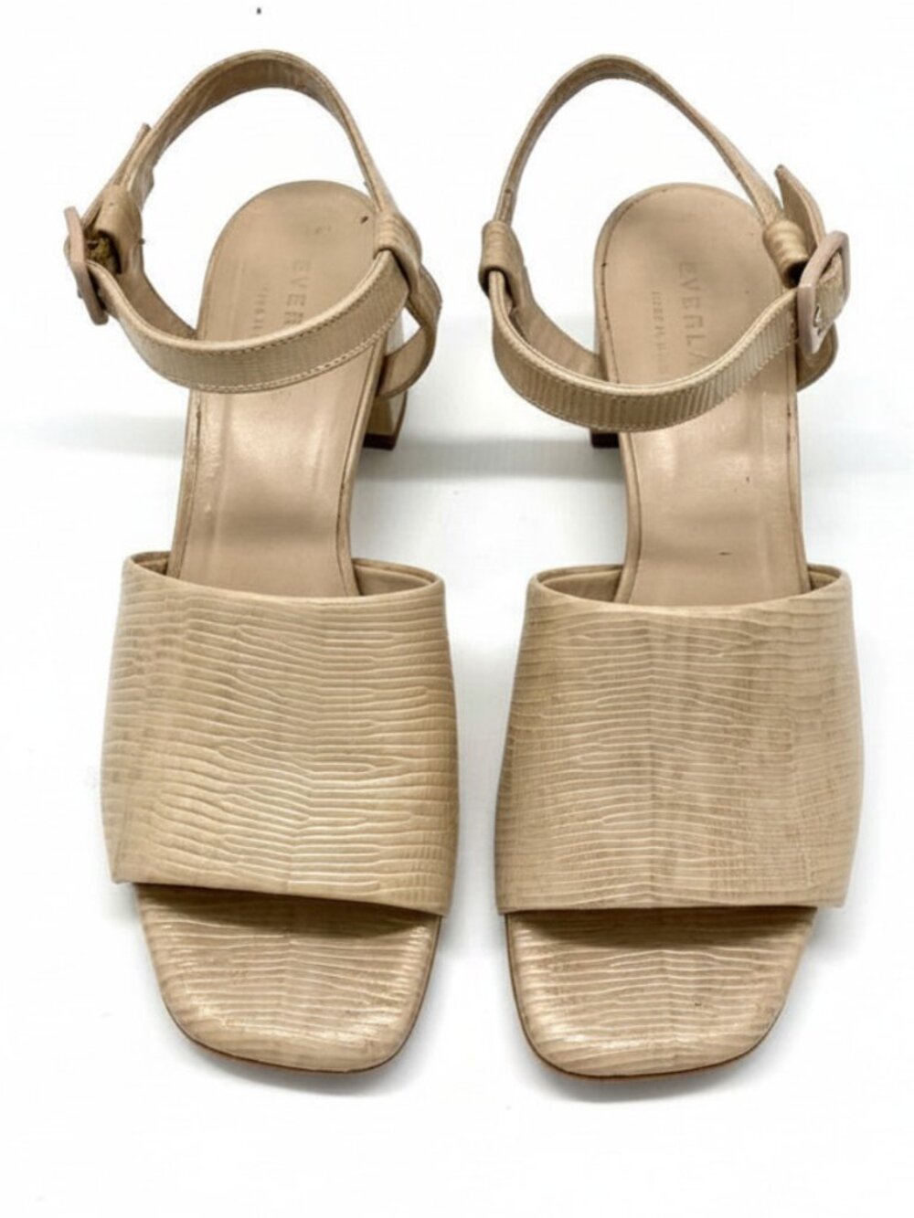 Everlane The Block Heel Sandal in Lizard Cream Tan Beige Square Toe Sz 6.5 - Picture 3 of 9